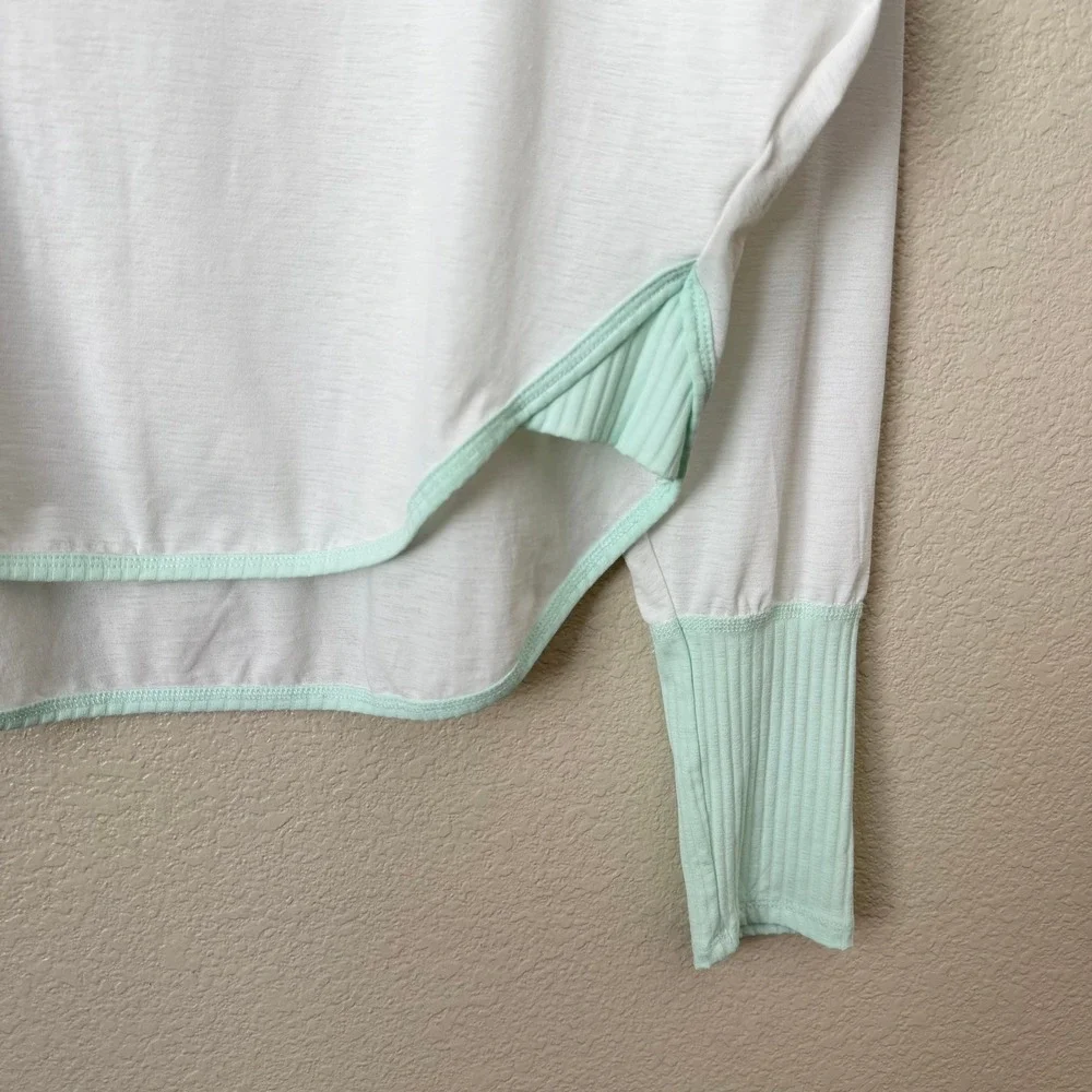 Free People Top Small White Mint Green Spotlight Ribbed Raglan FP Movement